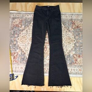 PAIGE Bell Canyon High Rise Flare Jeans Black Raw Hem Size 27